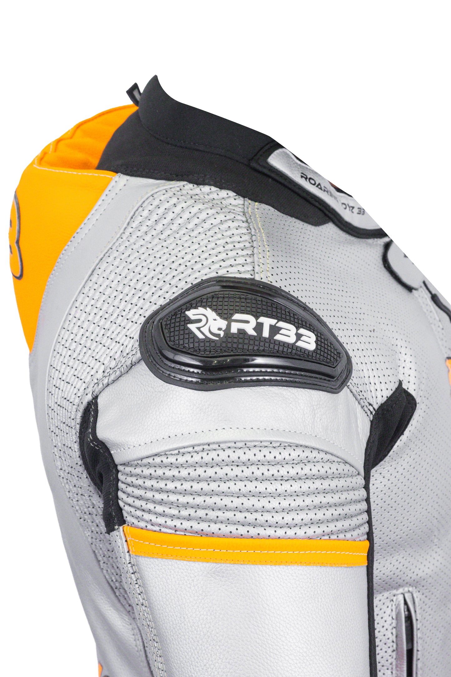 Roaring Toyz 33 Silver Orange Racing Two Piece Suit