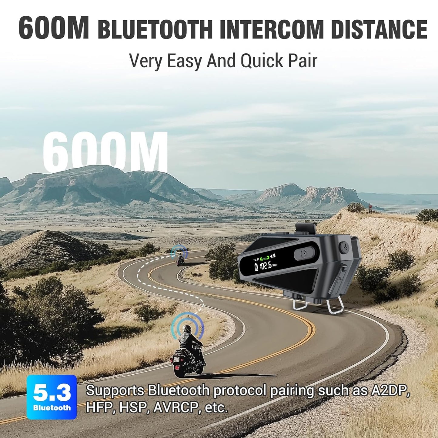 EDYELL C6 Motorcycle Bluetooth Intercom Headset|FM Radio Smart LED Display Helmet Bluetooth|600M Intercom Distance|Playable on TF Card|IPX6 Waterproof