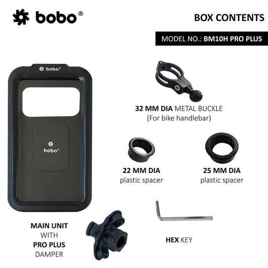 BOBO BM10H PRO PLUS Fully Waterproof Bike / Cycle Phone Holder with PRO PLUS Vibration Damper Motorcycle Mobile Mount