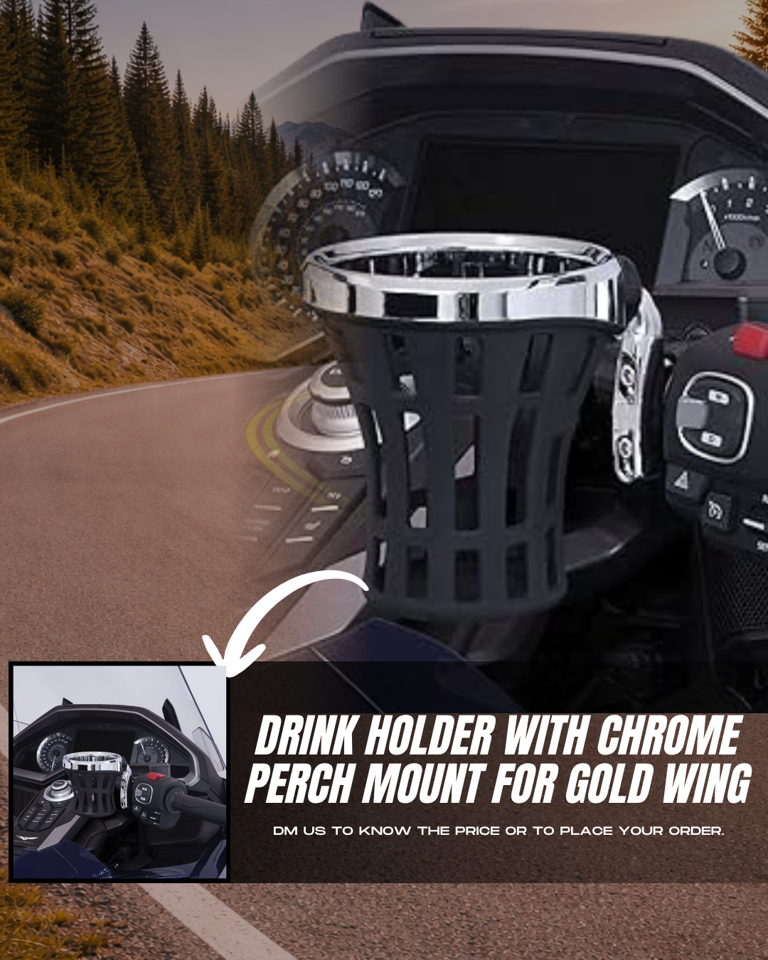 DRINK HOLDER WITH CHROE PERCH MOUNT FOR HONDA GOLDWING 1800