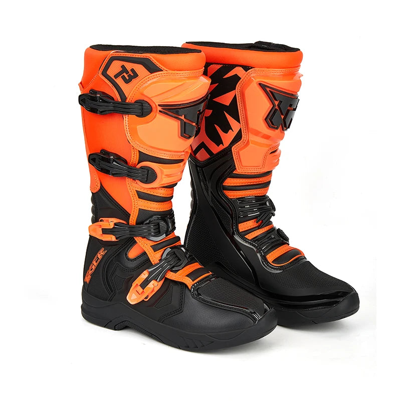 Tiger Racing T3 Moto Cross Enduro Moto Motorcycle Racing Boots for Men MX Motocross Boots Black & Orange