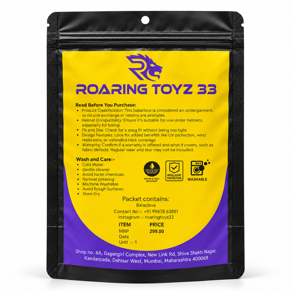 Roaring toyz 33 Dry Fit Balaclava