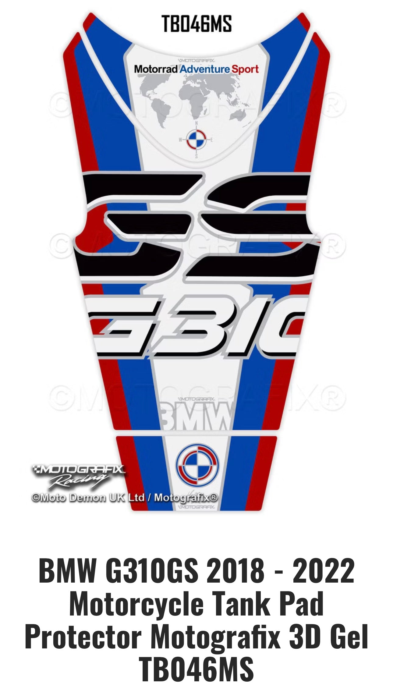 BMW G310GS 2018 - 2022 Motorcycle Tank Pad Protector Motografix 3D Gel TB046MS