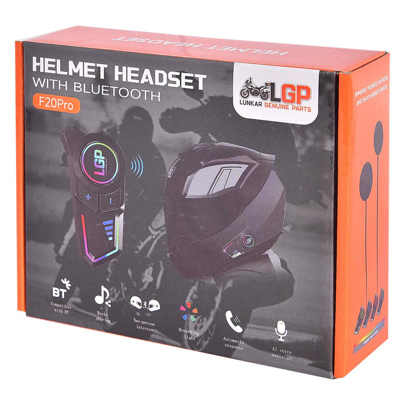 LGP F20 Pro Helmet Bluetooth Headset for Bike Riders, Bluetooth 6.1, Two-Person Intercom, Music Sharing, 1000mAh Battery, RGB Lights