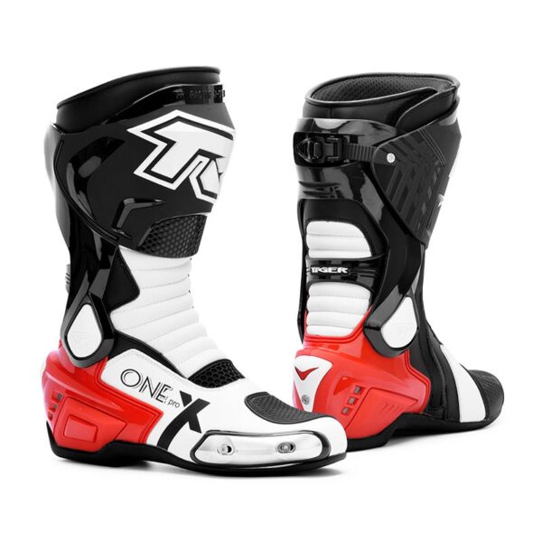 TIGER TR ONE PRO X SPORTS BIKERS RIDING BOOTS WITH SLIDER RED WHITE