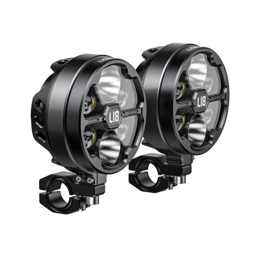 L18S Motorcycle Auxiliary Lights – 23000LM High/Low Beam with 8-Level Brightness & Color Temp Adjustment, 3 Warning Modes, IP68 Waterproof (Pair)