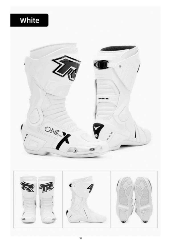 TIGER TR ONE PRO X SPORTS BIKERS RIDING BOOTS WITH SLIDER WHITE