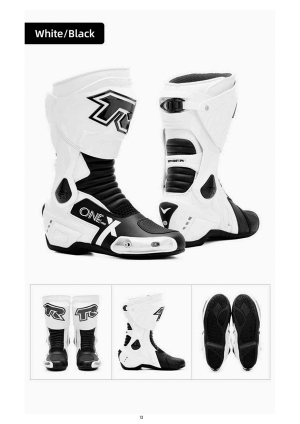 TIGER TR ONE PRO X SPORTS BIKERS RIDING BOOTS WITH SLIDER WHITE AND BLACK