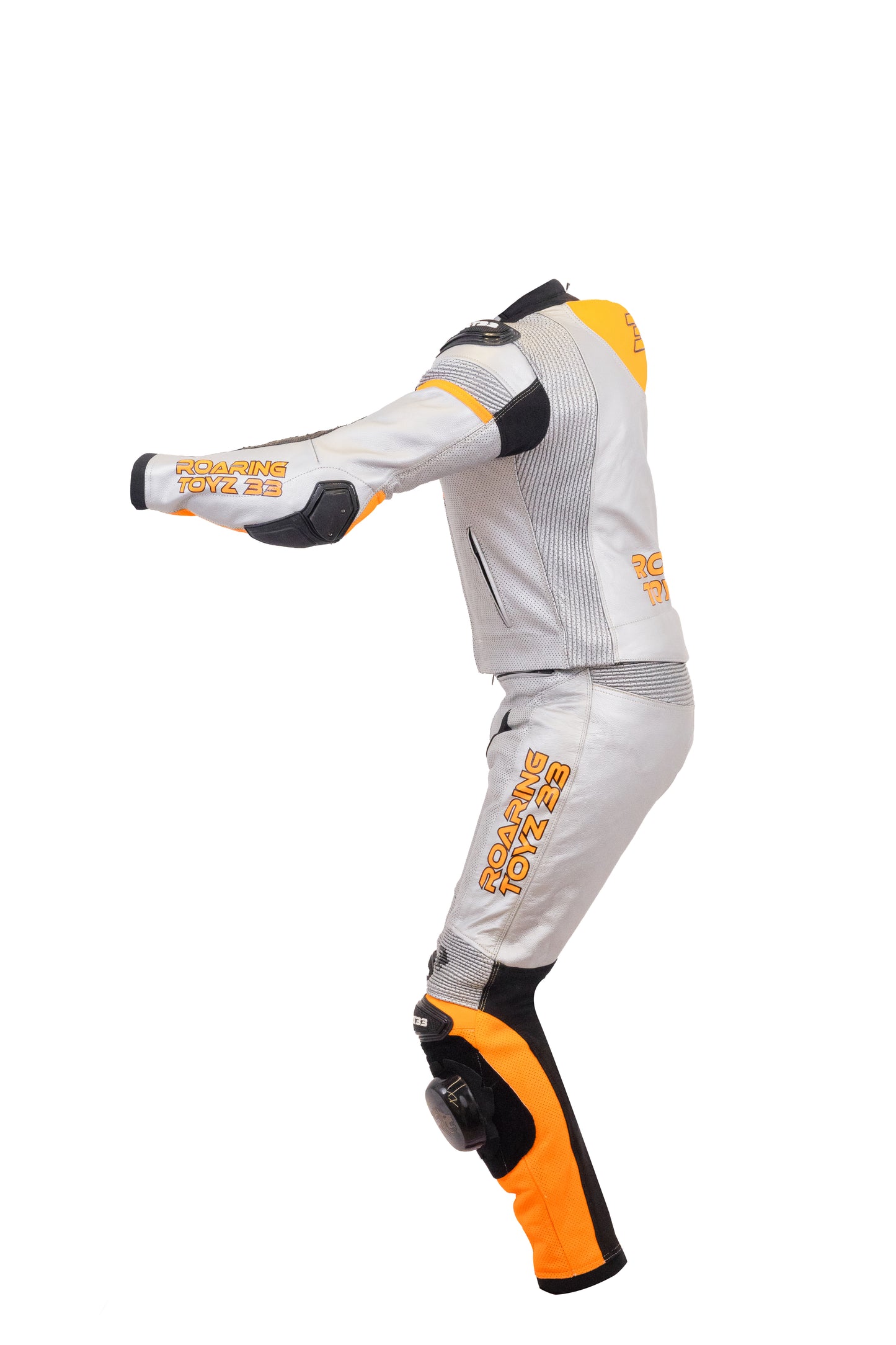 Roaring Toyz 33 Silver Orange Racing Two Piece Suit