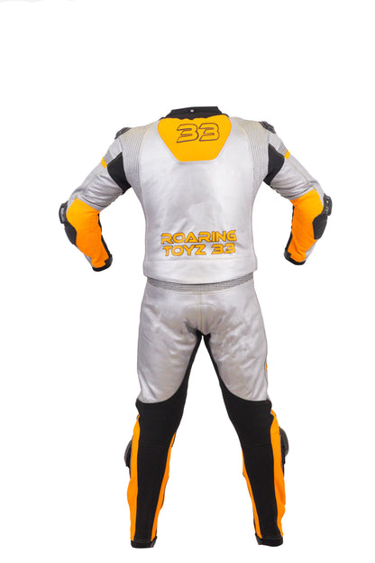 Roaring Toyz 33 Silver Orange Racing Two Piece Suit