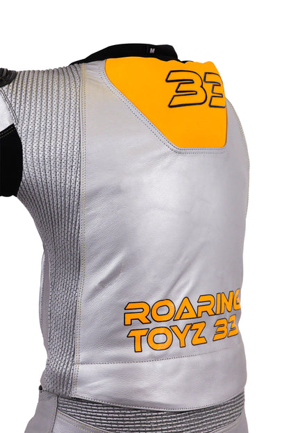 Roaring Toyz 33 Silver Orange Racing Two Piece Suit