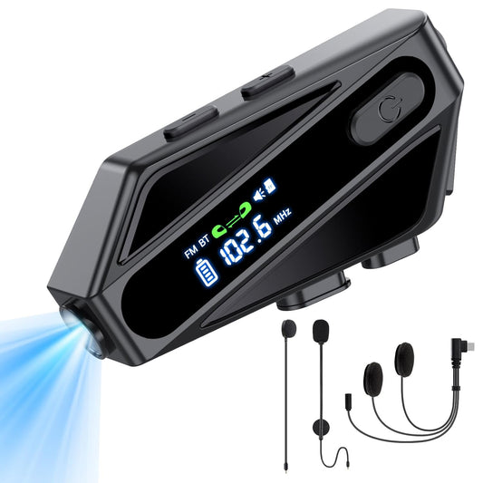 EDYELL C6 Motorcycle Bluetooth Intercom Headset|FM Radio Smart LED Display Helmet Bluetooth|600M Intercom Distance|Playable on TF Card|IPX6 Waterproof