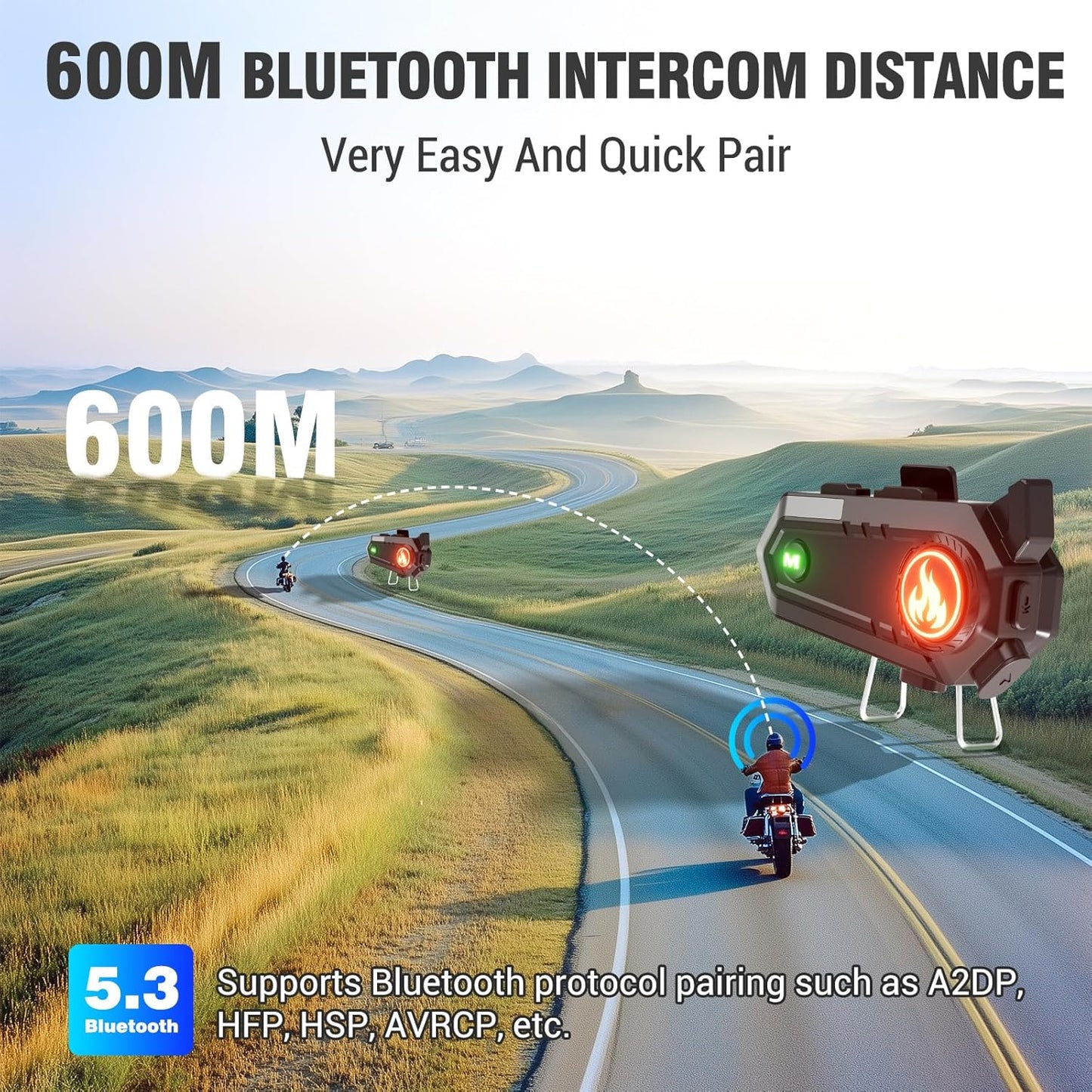 EDYELL C9 Motorcycle Bluetooth Intercom Headset,600M Talkback Distance,Wireless 50MM Earphone Helmet Bluetooth,IPX6 Waterproof, Available 3 Colours