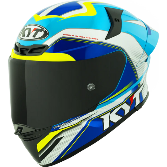 KYT TT Revo Grand Prix White Light Blue Gloss Helmet