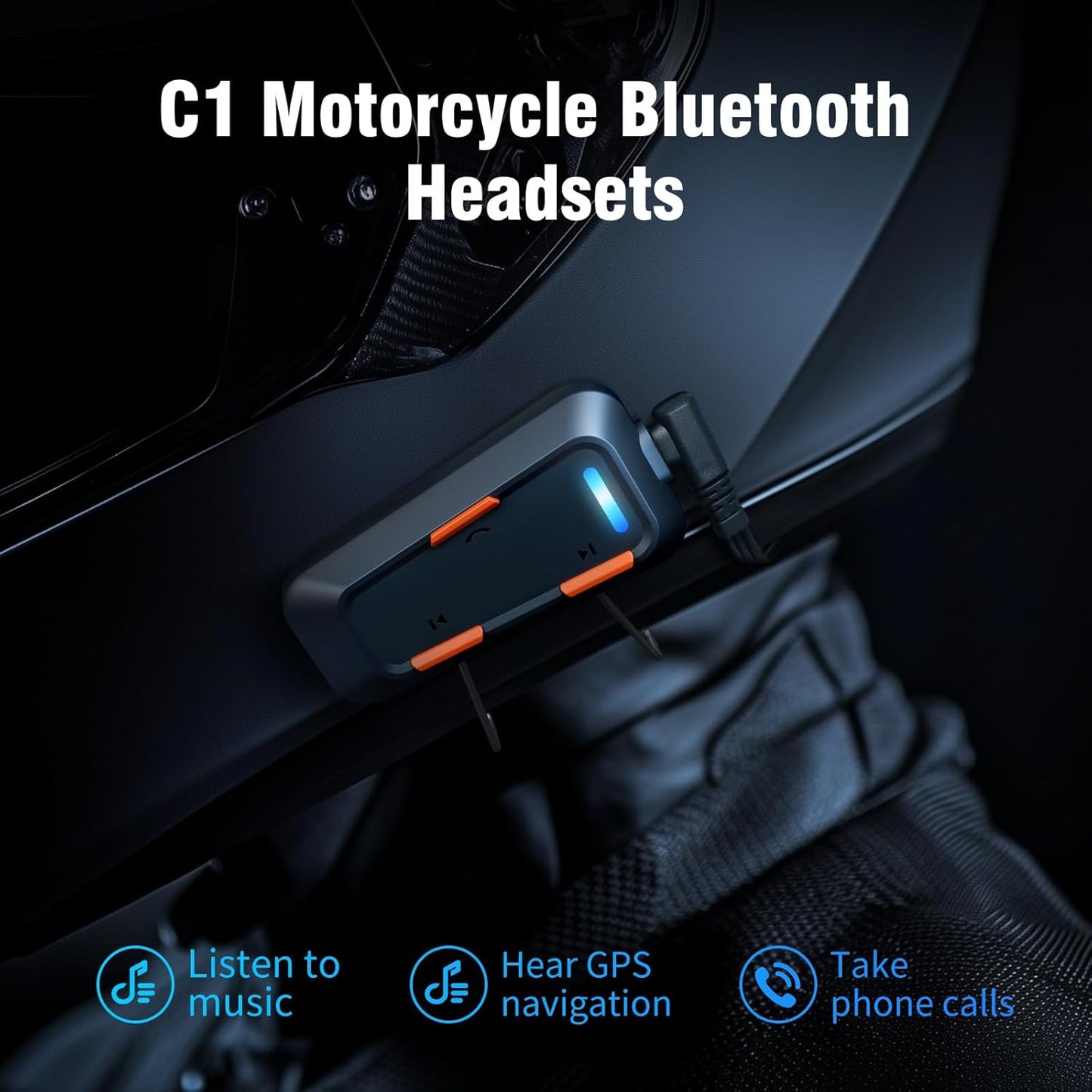 EDYELL C1 Helmet Bluetooth Headsets,IPX5 Waterproof Motorcycle Helmet Headset,V5.3 Bluetooth for Helmet Connects 2 Phones at The Same Time Using Music & GPS,Compatible with All Helmets