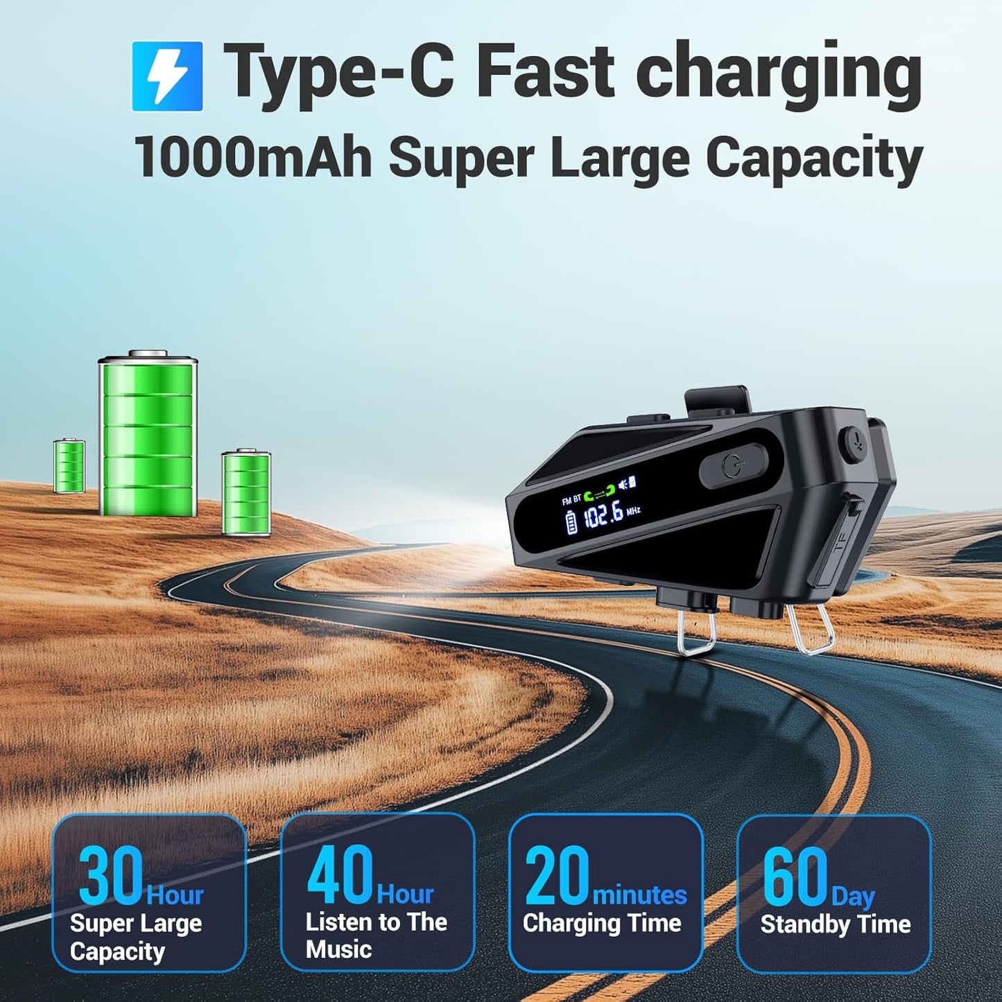 EDYELL C6 Motorcycle Bluetooth Intercom Headset|FM Radio Smart LED Display Helmet Bluetooth|600M Intercom Distance|Playable on TF Card|IPX6 Waterproof