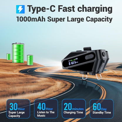 EDYELL C6 Motorcycle Bluetooth Intercom Headset|FM Radio Smart LED Display Helmet Bluetooth|600M Intercom Distance|Playable on TF Card|IPX6 Waterproof