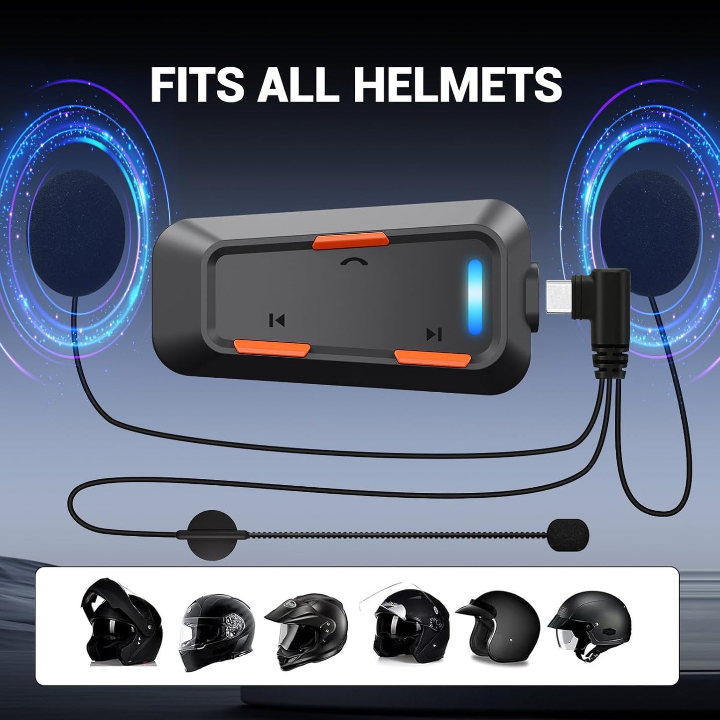 EDYELL C1 Helmet Bluetooth Headsets,IPX5 Waterproof Motorcycle Helmet Headset,V5.3 Bluetooth for Helmet Connects 2 Phones at The Same Time Using Music & GPS,Compatible with All Helmets