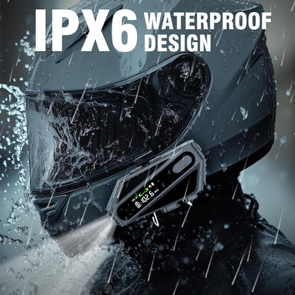 EDYELL C6 Motorcycle Bluetooth Intercom Headset|FM Radio Smart LED Display Helmet Bluetooth|600M Intercom Distance|Playable on TF Card|IPX6 Waterproof