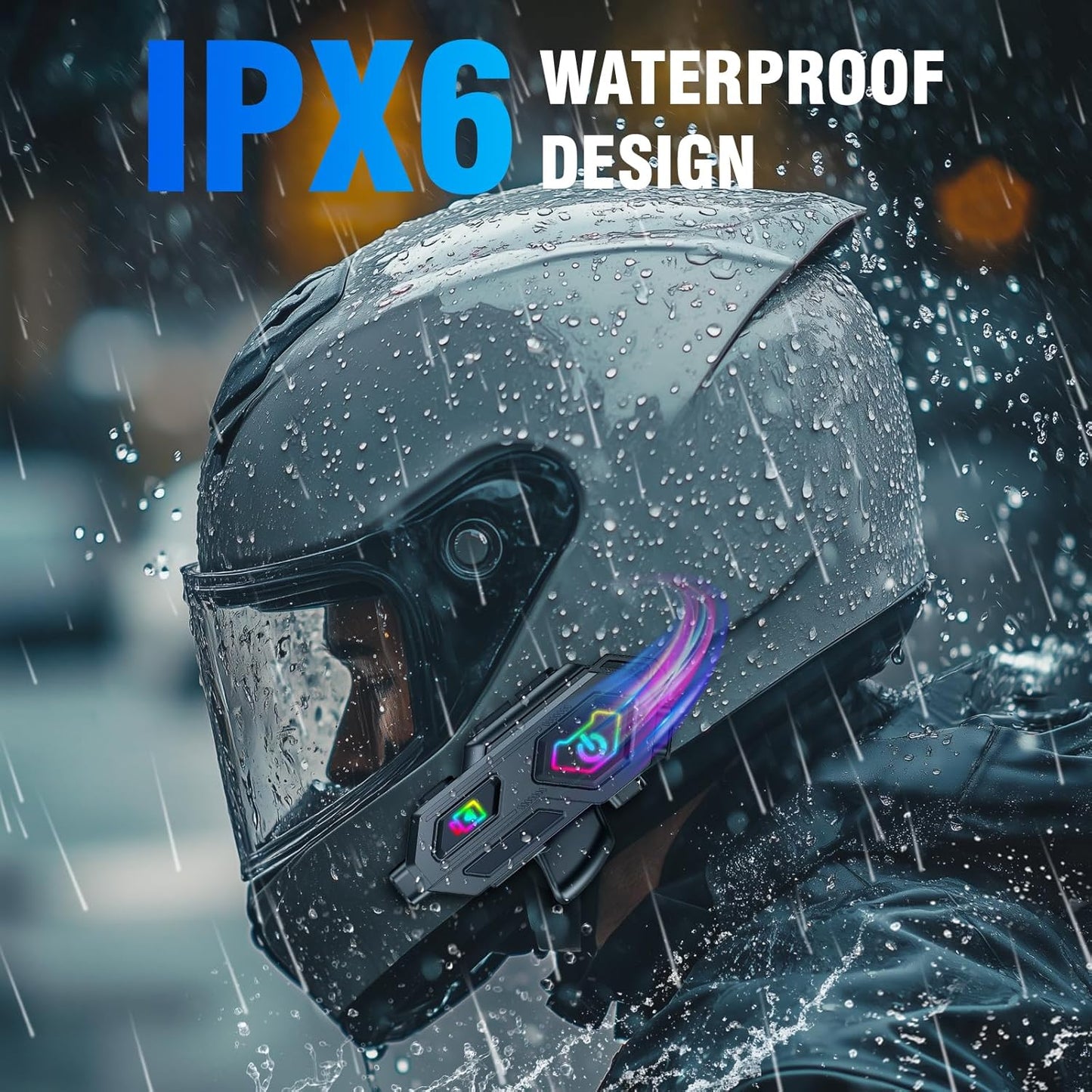 EDYELL C8 Max Motorcycle Bluetooth Intercom Headset,LED Emergency Lights,HiFi Stereo Calls,Wireless 50MM Earphone Helmet Bluetooth,IPX6 Waterproof,Compatible with All Helmets