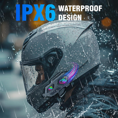 EDYELL C8 Max Motorcycle Bluetooth Intercom Headset,LED Emergency Lights,HiFi Stereo Calls,Wireless 50MM Earphone Helmet Bluetooth,IPX6 Waterproof,Compatible with All Helmets