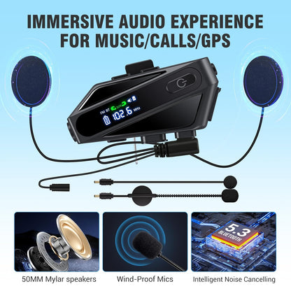 EDYELL C6 Motorcycle Bluetooth Intercom Headset|FM Radio Smart LED Display Helmet Bluetooth|600M Intercom Distance|Playable on TF Card|IPX6 Waterproof