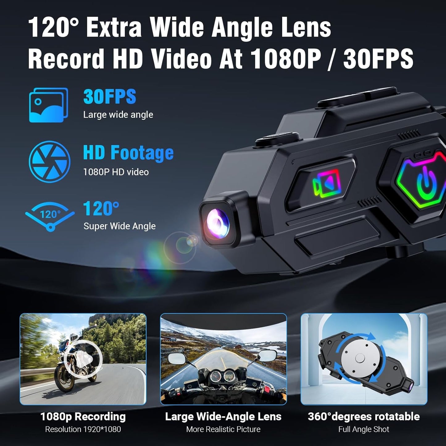 EDYELL C8 Max Motorcycle Bluetooth Intercom Headset,LED Emergency Lights,HiFi Stereo Calls,Wireless 50MM Earphone Helmet Bluetooth,IPX6 Waterproof,Compatible with All Helmets