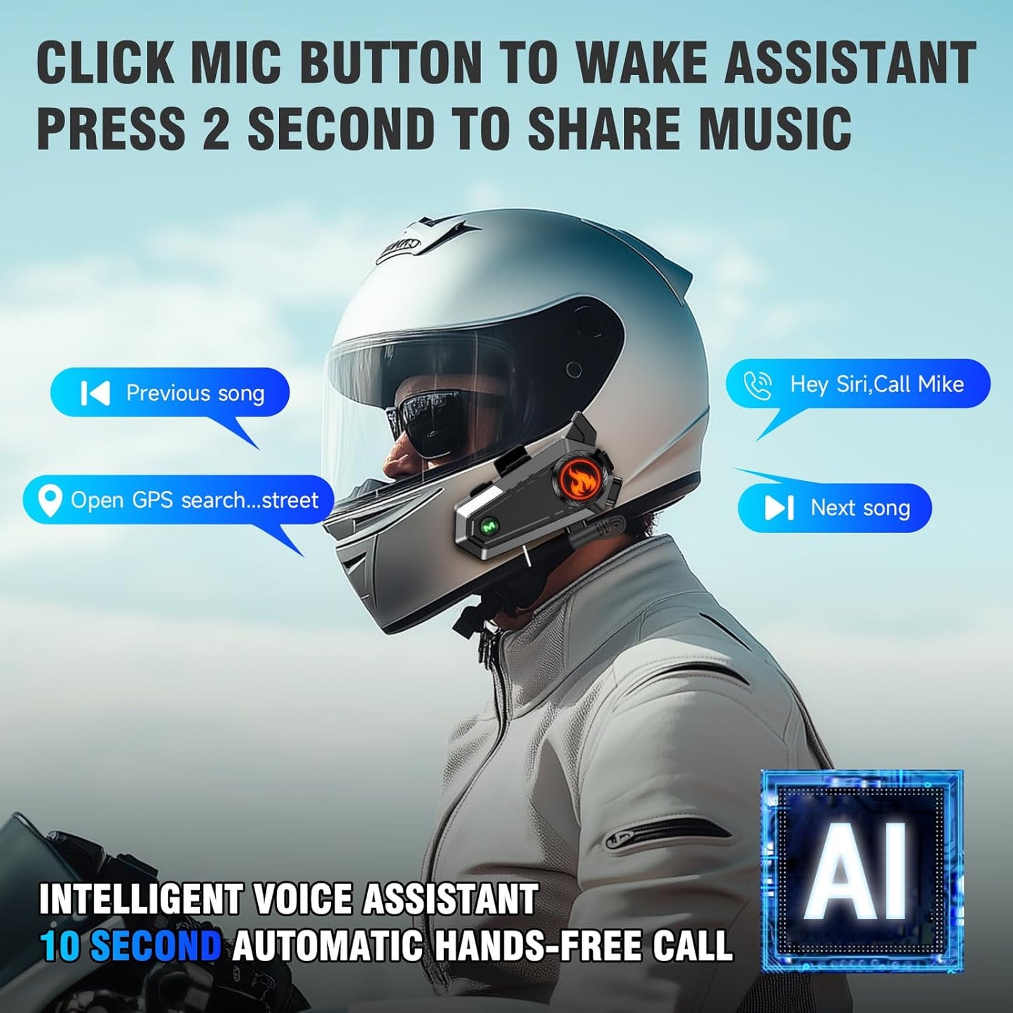 EDYELL C9 Motorcycle Bluetooth Intercom Headset,600M Talkback Distance,Wireless 50MM Earphone Helmet Bluetooth,IPX6 Waterproof, Available 3 Colours