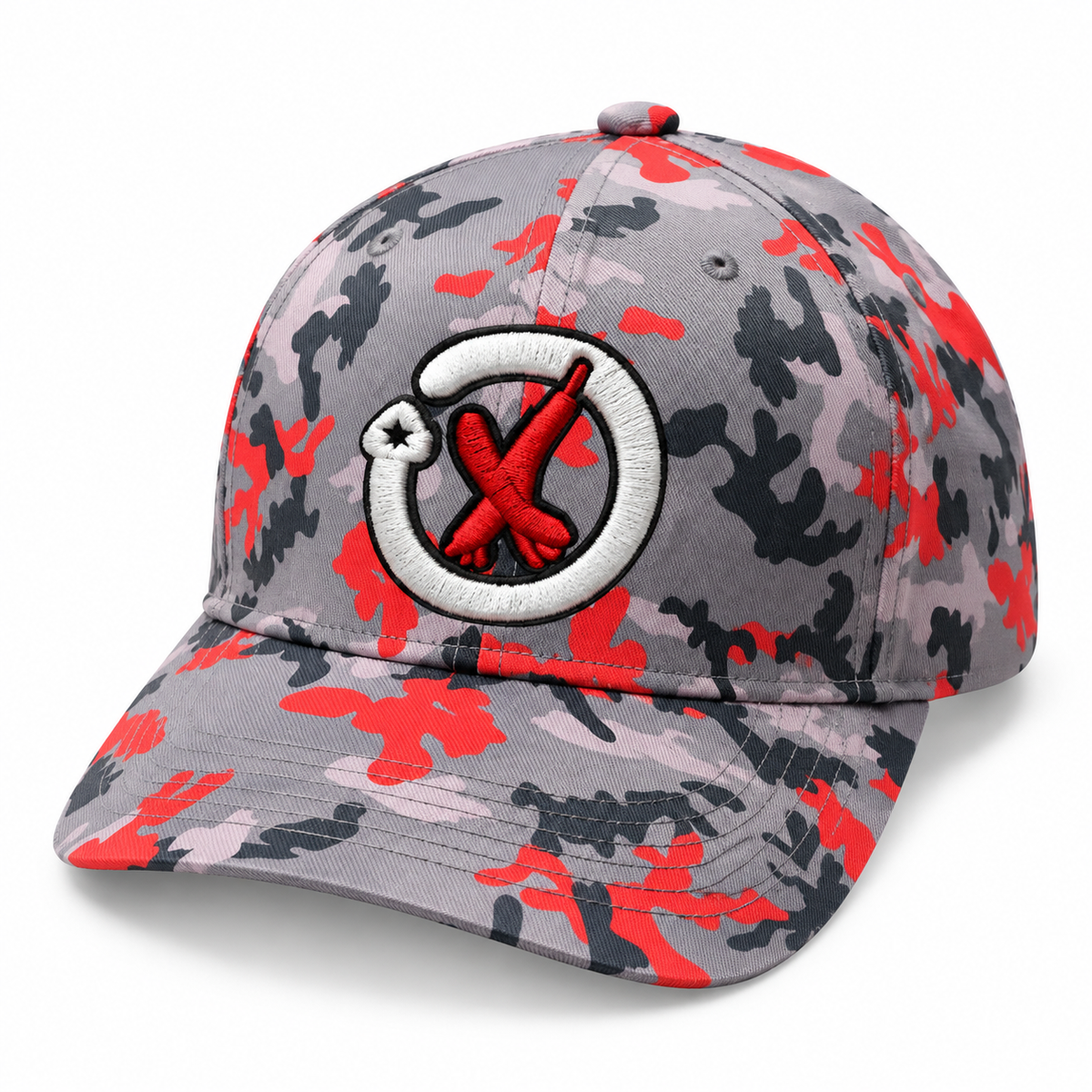 Grey & Red Urban Camo Printed Cap
