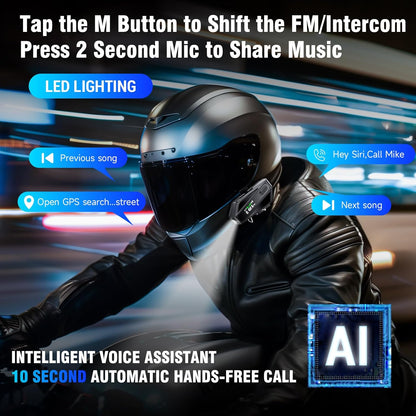 EDYELL C6 Motorcycle Bluetooth Intercom Headset|FM Radio Smart LED Display Helmet Bluetooth|600M Intercom Distance|Playable on TF Card|IPX6 Waterproof