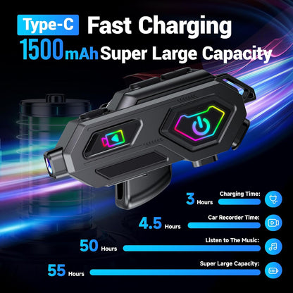 EDYELL C8 Max Motorcycle Bluetooth Intercom Headset,LED Emergency Lights,HiFi Stereo Calls,Wireless 50MM Earphone Helmet Bluetooth,IPX6 Waterproof,Compatible with All Helmets