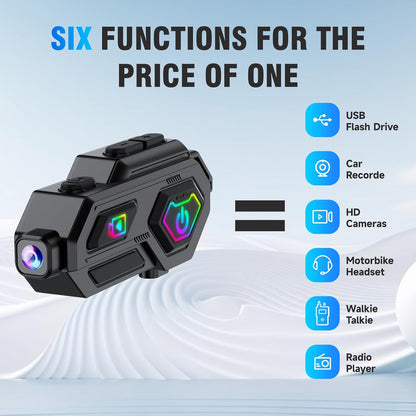 EDYELL C8 Max Motorcycle Bluetooth Intercom Headset,LED Emergency Lights,HiFi Stereo Calls,Wireless 50MM Earphone Helmet Bluetooth,IPX6 Waterproof,Compatible with All Helmets