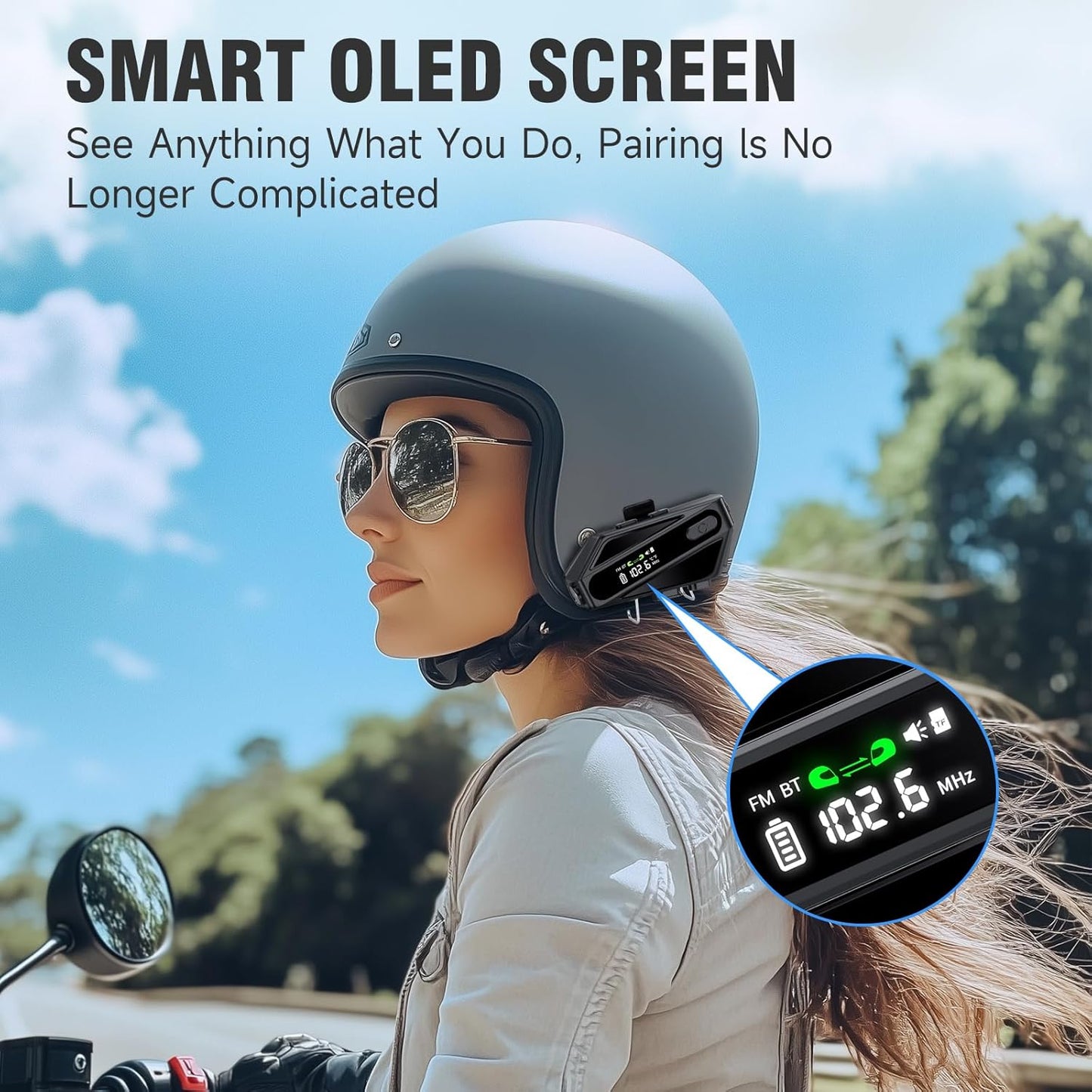 EDYELL C6 Motorcycle Bluetooth Intercom Headset|FM Radio Smart LED Display Helmet Bluetooth|600M Intercom Distance|Playable on TF Card|IPX6 Waterproof