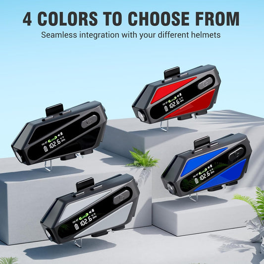 EDYELL C6 Motorcycle Bluetooth Intercom Headset|FM Radio Smart LED Display Helmet Bluetooth|600M Intercom Distance|Playable on TF Card|IPX6 Waterproof