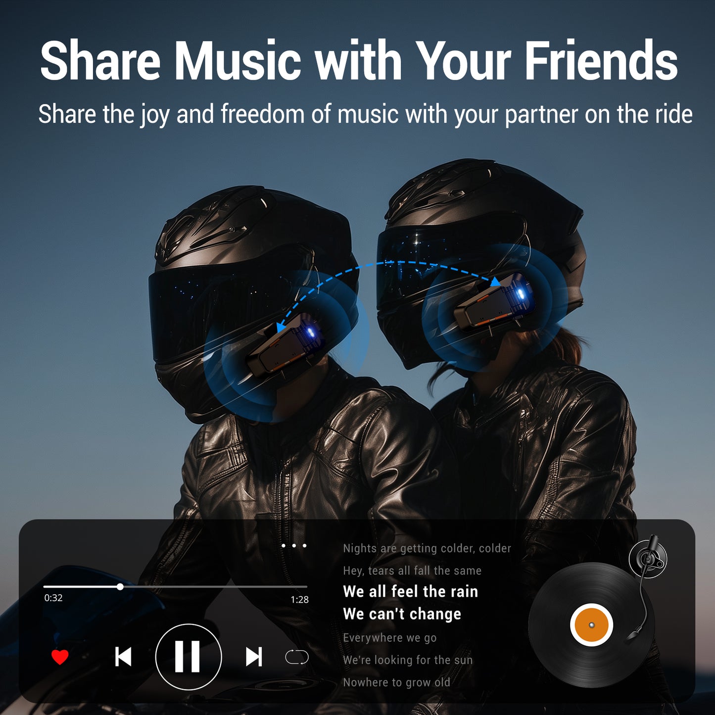 EDYELL Motorcycle Helmet Bluetooth Headset,C2 Motorcycle Helmet Speakers with HiFi Sound,Group Communication System,IPX5 Waterproof/Call/Music/Noise Cancellation,Suitable for Riding/Snowmobile/Cycling