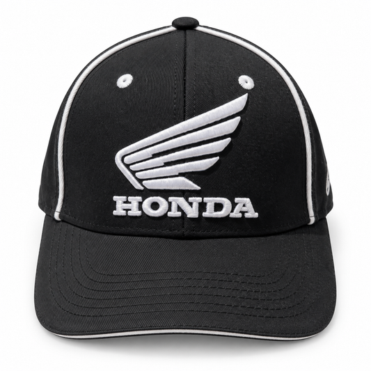 Honda Wing Black & White Embroidered Printed Cap