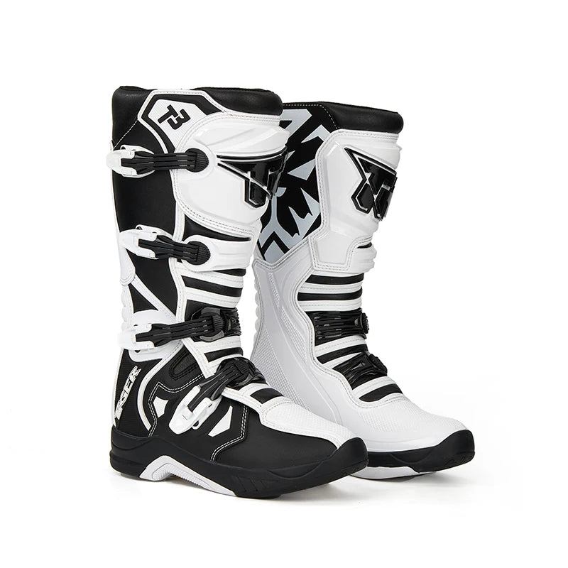Tiger Racing T3 Moto Cross Enduro Moto Motorcycle Racing Boots for Men MX Motocross Boots Black & White