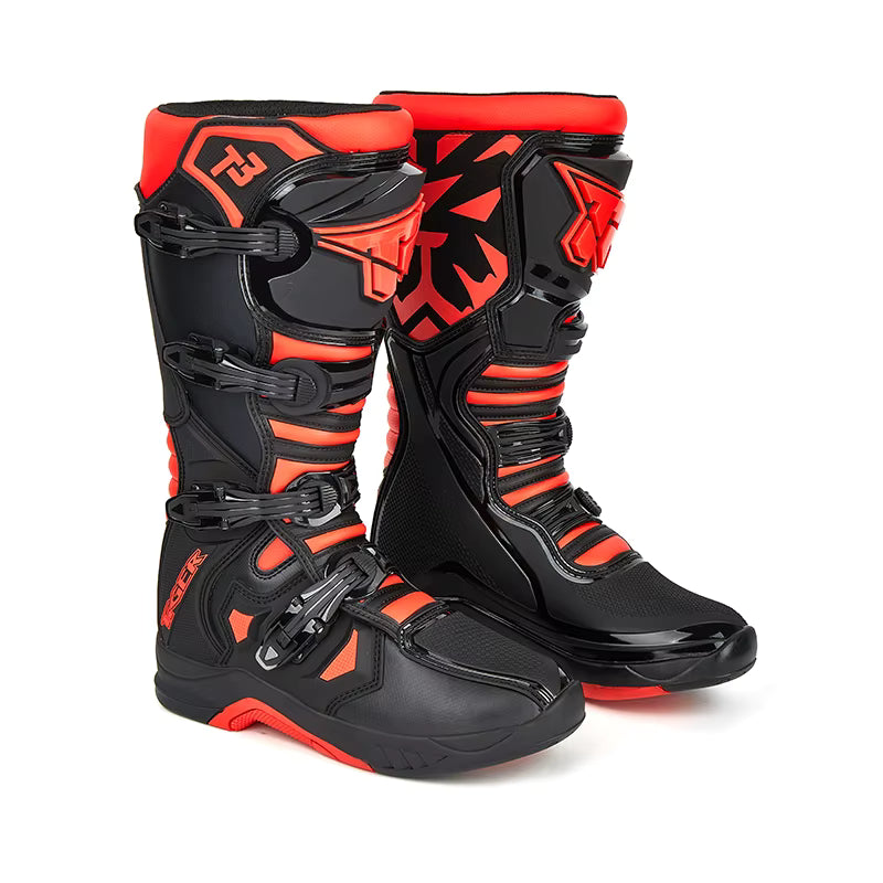 Tiger Racing T3 Moto Cross Enduro Moto Motorcycle Racing Boots for Men MX Motocross Boots Black & Red