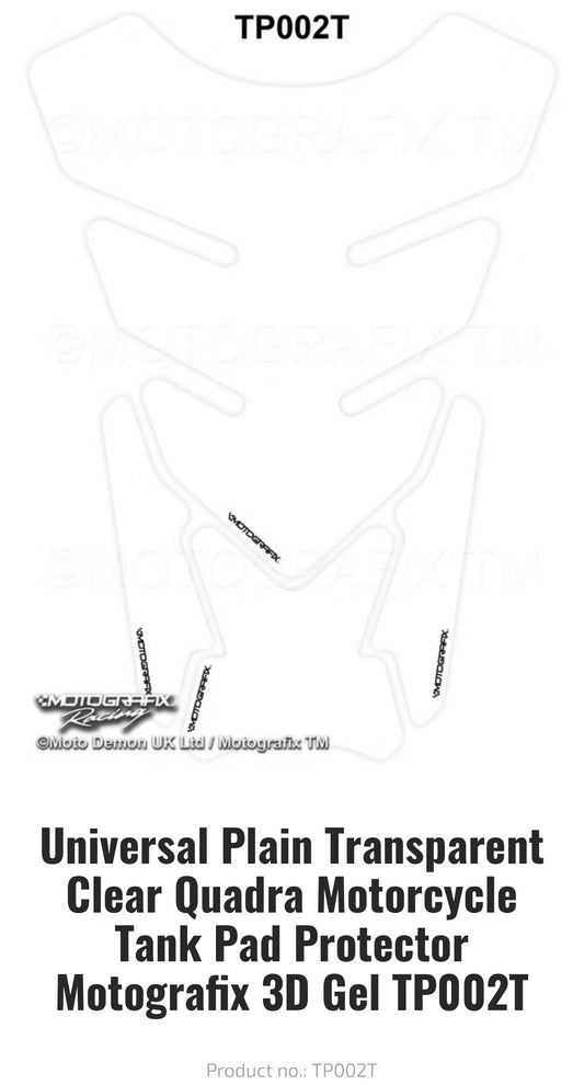 Universal Plain Transparent Clear Quadra Motorcycle Tank Pad Protector Motografix 3D Gel TP002T