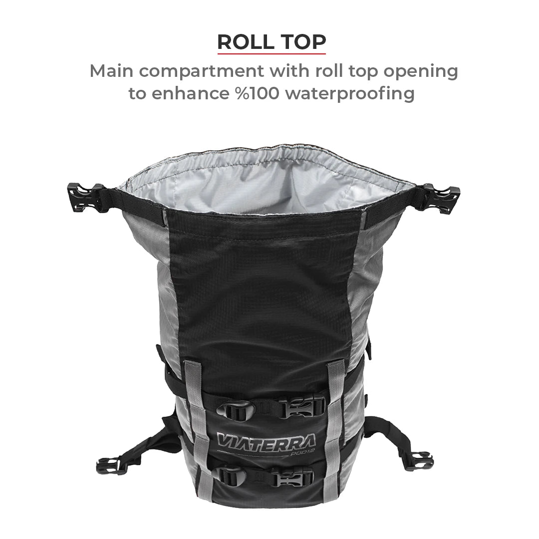 VIATERRA POD - 100% WATERPROOF MOTORCYCLE 12L GREY TAIL BAG