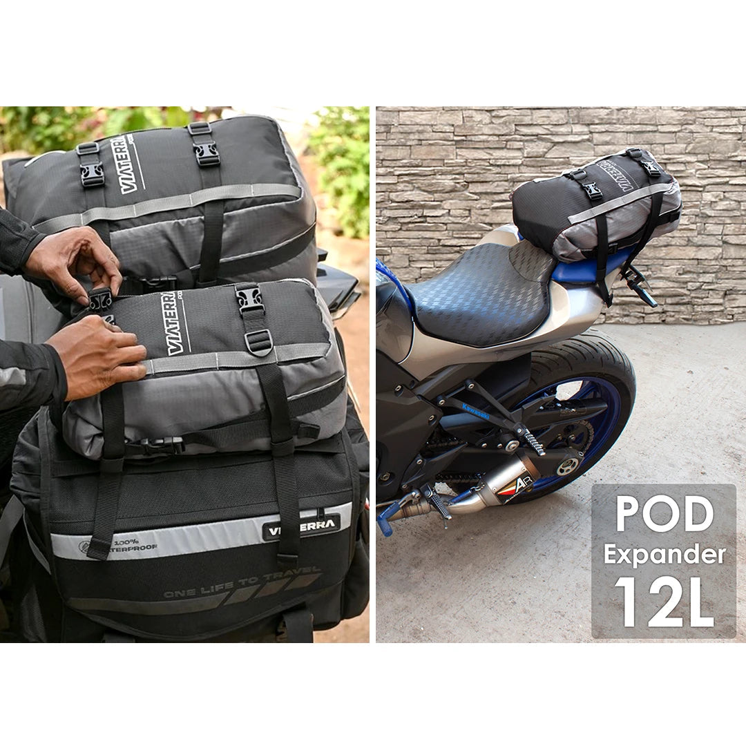 VIATERRA POD - 100% WATERPROOF MOTORCYCLE 12L GREY TAIL BAG