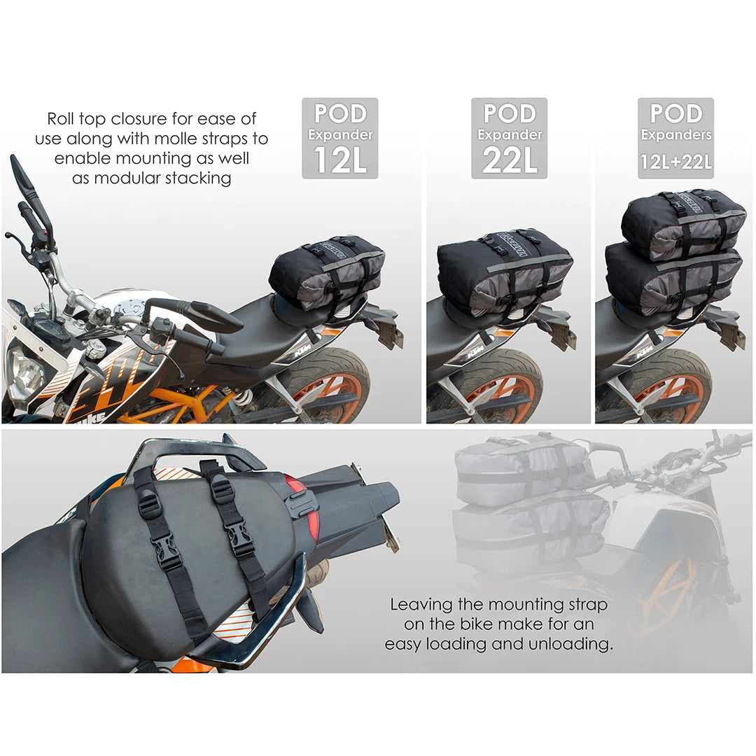 VIATERRA POD - 100% WATERPROOF MOTORCYCLE 12L GREY TAIL BAG