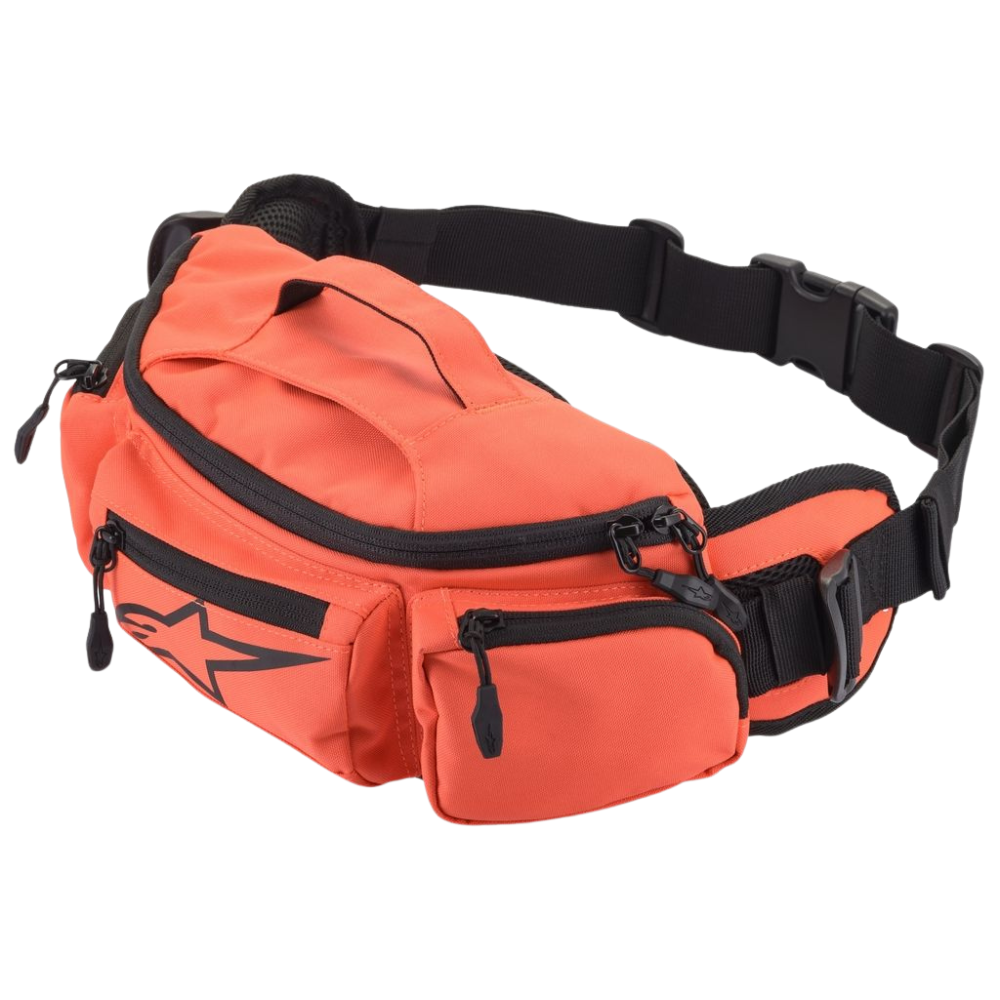ALPINESTAR Orange Biker Crossbody Waist Bag – Multi-Pocket Riding Utility Gear