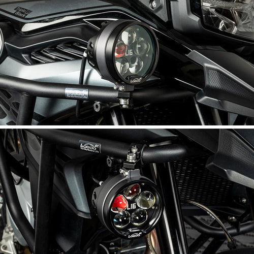 L16 Motorcycle Auxiliary Lights – 19000LM High & Low Beam LEDs, 3-Mode Warning, IP68 Waterproof, Intelligent Temp Control (Pair)