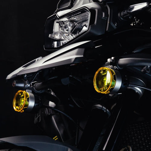 L7S Motorcycle Auxiliary Lights – 15000LM High/Low Beam Driving Fog Lamps, 3 Warning Modes, IP68 Waterproof, CNC Alloy Housing, Fits 22–28mm Bars (Pair)