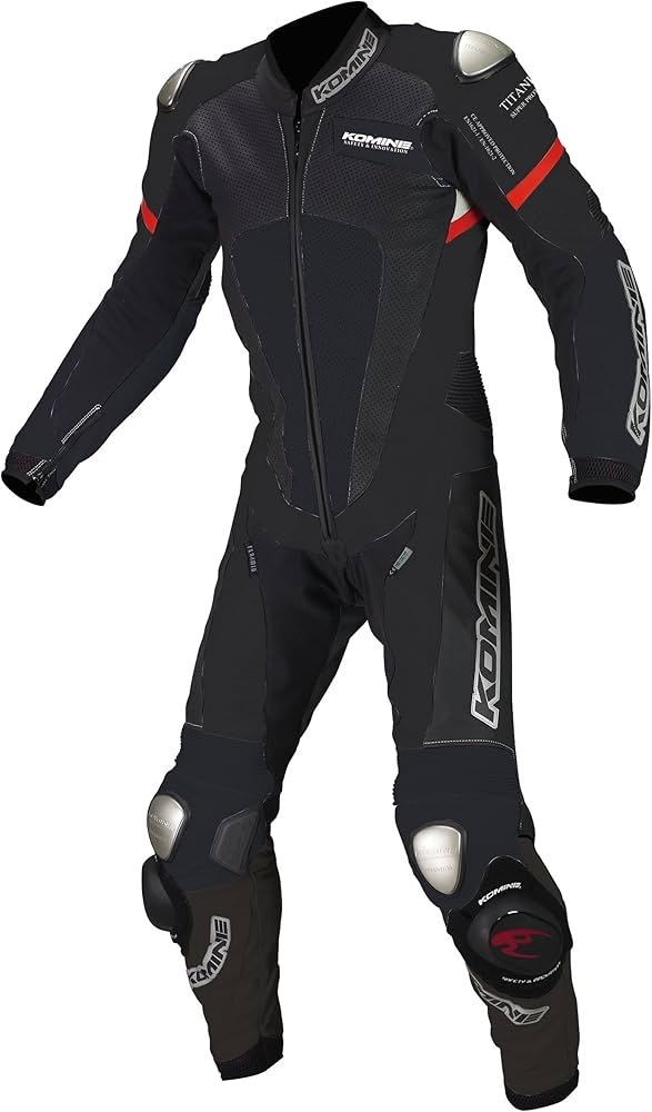 Komine Motorcycle S-51 Titanium Leather Suit, Interlocking Genuine Leather