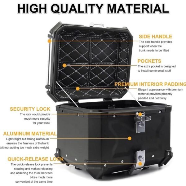 ALUMINIUM 55L BLACK TOP BOX - Image 2
