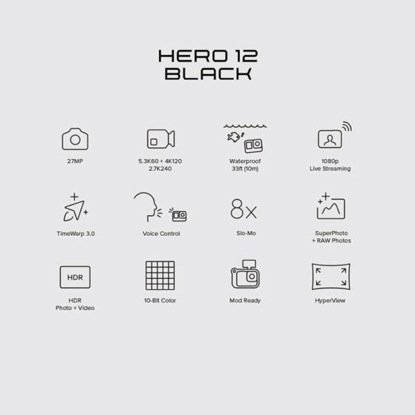 GoPro Hero12 Waterproof Digital Action Camera with Front&Rear LCD Screens,5.3K60 Ultra Hd Video,Hypersmooth 6.0+Autoboost,Live Streaming with Enduro Battery(1-Yr +1-Yr India Warranty),Black - Image 4