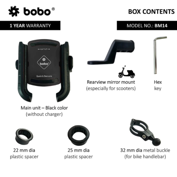 BOBO BM14 Quick Release Enhanced BM4 Bike / Cycle Phone Holder Motorcycle Mobile Mount - Image 2