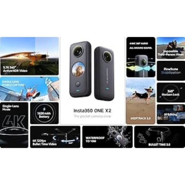 insta360 ONE X2 360 Degree Waterproof Action Camera,5.7k 360 Capture| FlowState Stabilization| Ultra Bright Screen |Touch Screen |AI Editing|Live Streaming, Webcam|Voice Control | Optical Zoom, Black - Image 5